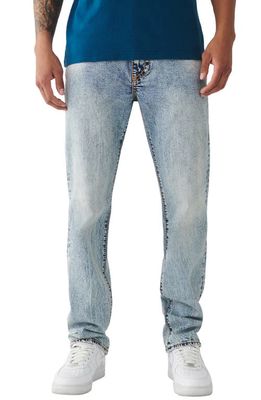 True Religion Brand Jeans Ricky Flap Big-T Straight Leg Jeans in Upside Light Wash
