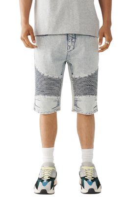 True Religion Brand Jeans Rocco Skinny Fit Stripe Stretch Denim Moto Shorts in Barrel Light