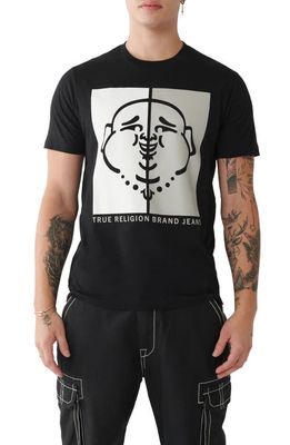 True Religion Brand Jeans Two Tone Buddha Face Graphic T-Shirt in Jet Black