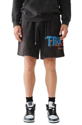 True Religion Brand Jeans Vintage Logo Patch Basketball Shorts in Jet Black