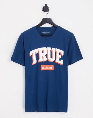 True Religion logo arch T-shirt in navy