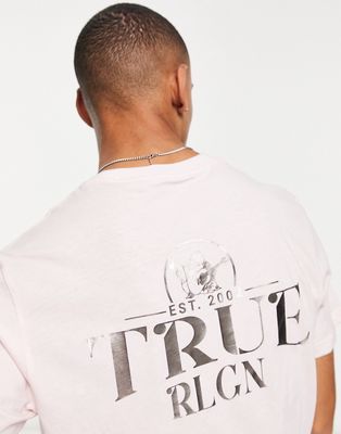 True Religion logo back print T-shirt in lilac-Purple