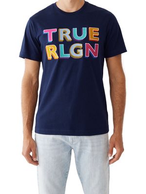 True Religion Men's Block Letter T Shirt in Dress Blue