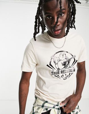 True Religion printed T-shirt in cream-Gray