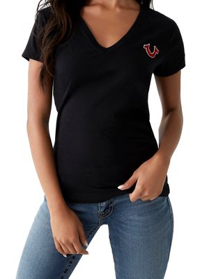 True Religion Women's Buddha Logo V-Neck Tee in White