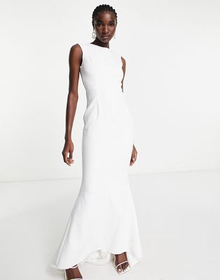 True Violet Bridal cap sleeve backless maxi dress in ivory-White
