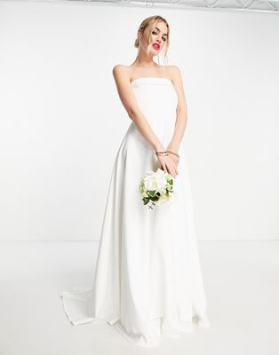 True Violet Bridal folded bandeau maxi dress in ivory-White