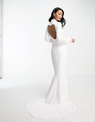 True Violet Bridal heart cut-out backless maxi dress in ivory-White