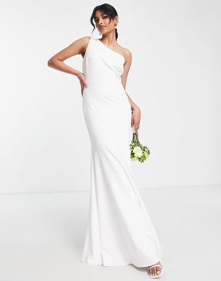 True Violet Bridal one shoulder fishtail maxi dress in ivory-White