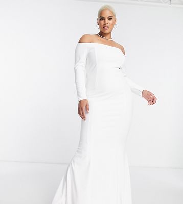 True Violet Plus Bridal off-shoulder maxi dress in ivory-White