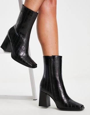 Truffle Collection block heel square toe ankle boots in black