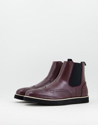 Truffle Collection chelsea boots in burgundy faux leather-Red