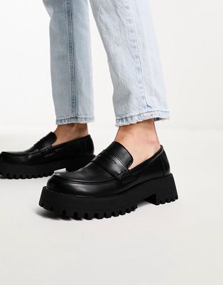 Truffle Collection chunky apron loafer in black patent