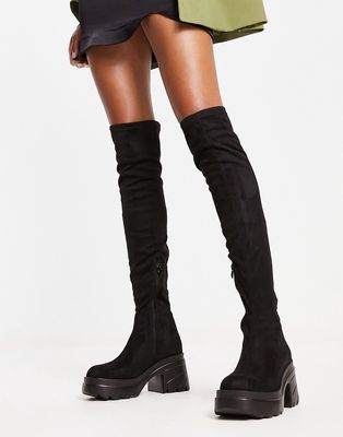 Truffle Collection chunky heeled over the knee boots in black
