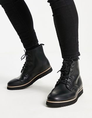 Truffle Collection chunky miminal lace up boots in black faux leather