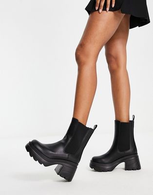 Truffle Collection chunky pull on heeled chelsea boots-Black