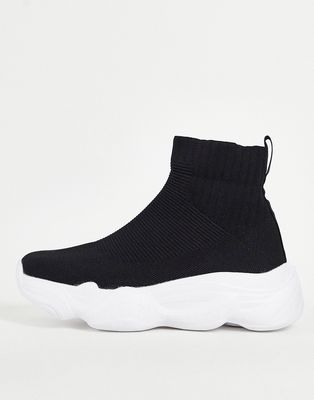 Truffle Collection chunky sock sneakers in black with white sole