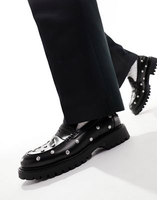 Truffle Collection chunky studded loafers in black