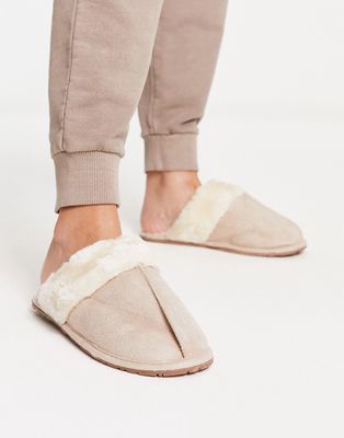 Truffle Collection classic mule slippers in beige-Neutral