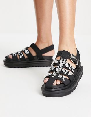 Truffle Collection embellished webbing sandals in black