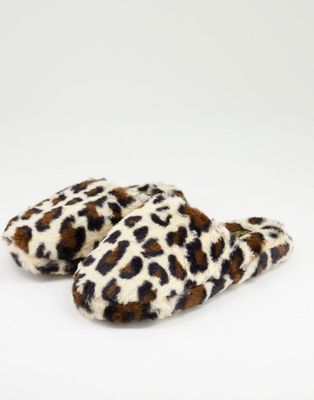 Truffle Collection fluffy mule slipper in leopard-Multi