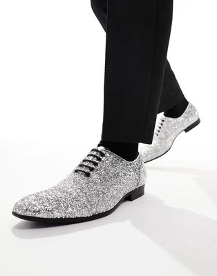 Truffle Collection formal lace up shoes in silver glitter