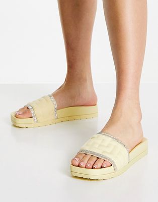 Truffle Collection glam embellished pool slide in yellow