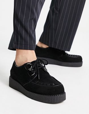 Truffle Collection lace up creeper shoes in black micro suede