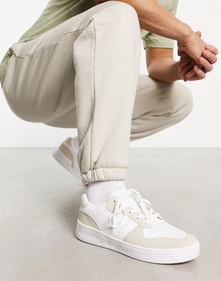Truffle Collection lace up sneakers in oat mix-White