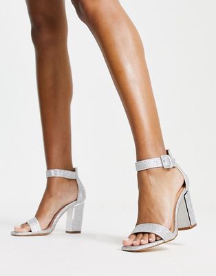 Truffle Collection metal detail block heel sandals in silver