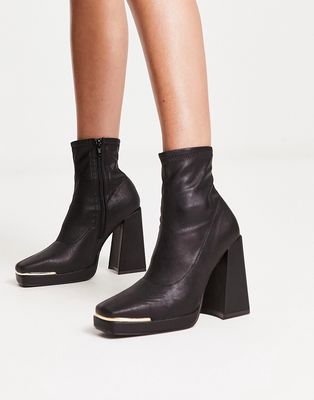 Truffle Collection platform square toe boots with trim in black