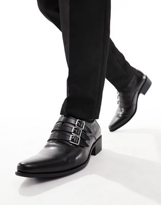 Truffle Collection pointed toe buckle loafers in black