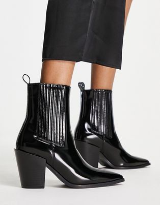 Truffle Collection pointed Western boots in black patent