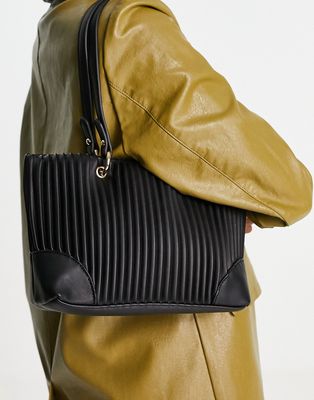Truffle Collection ribbed tote bag in black