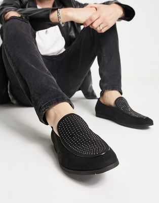 Truffle Collection slipper studded loafers in black velvet