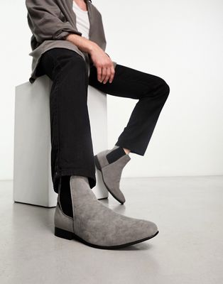 Truffle Collection smart Chelsea boots in gray faux suede