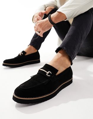 Truffle Collection snaffle trim chunky loafers in black suede