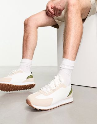 Truffle Collection sporty running sneakers in white/beige/olive