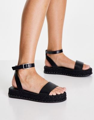 Truffle Collection studded flatform espadrille sandals in black