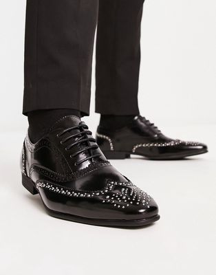 Truffle Collection studded oxford lace-up shoes in black faux leather