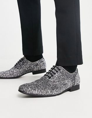 Truffle Collection studded oxford lace-up shoes in silver glitter