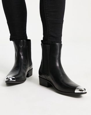 Truffle Collection western chelsea boots in black with toe cap