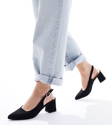 Truffle Collection wide fit block heel sling back pumps in black