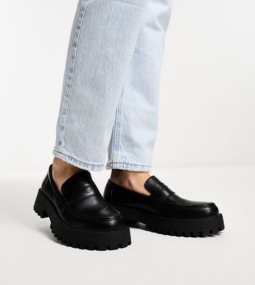 Truffle Collection Wide Fit chunky apron loafer in black patent