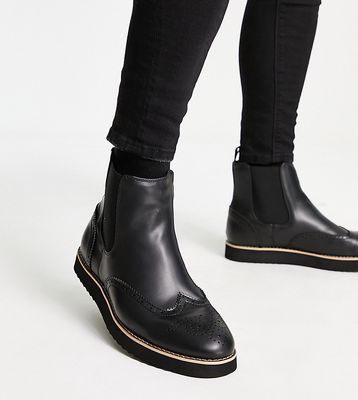 Truffle Collection wide fit chunky miminal chelsea boots in black faux leather