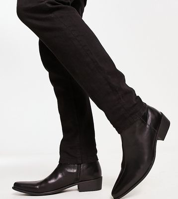 Truffle Collection wide fit clean western boots in black z leather