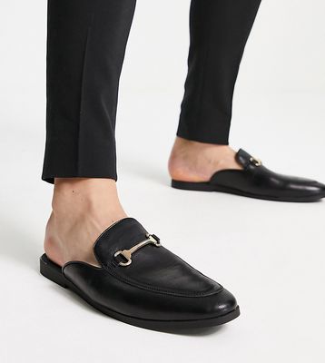Truffle Collection wide fit faux leather metal trim mule loafers in black