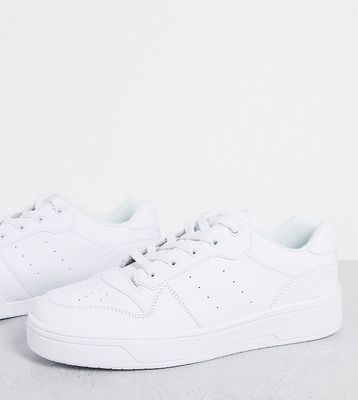 Truffle Collection wide fit lace up sneakers in white mix