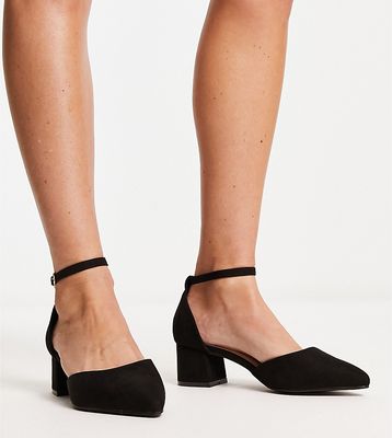 Truffle Collection wide fit mid block heel shoe in black