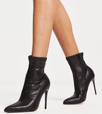 Truffle Collection Wide Fit stiletto heel sock boots in black